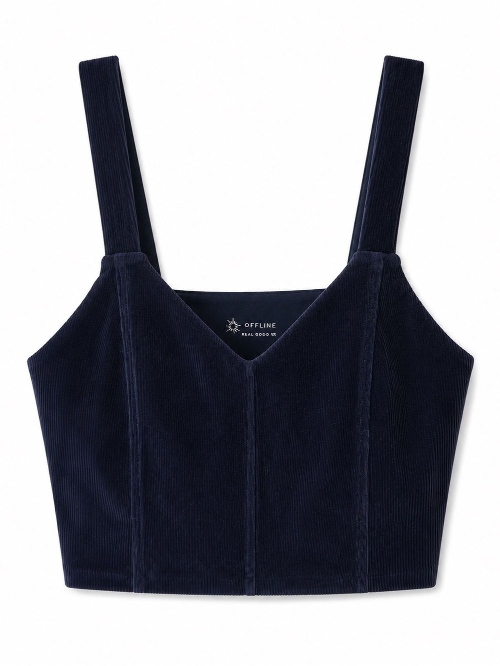 OFFLINE by Aerie Real Good Navy Corduroy Longline Sports Bra Crop Tank SP